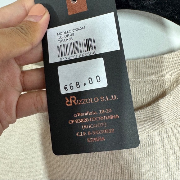 EXUS Beige Red Colorblock Geometric Sweater Size XL Modern Long Sleeve Knit - Picture 6 of 15